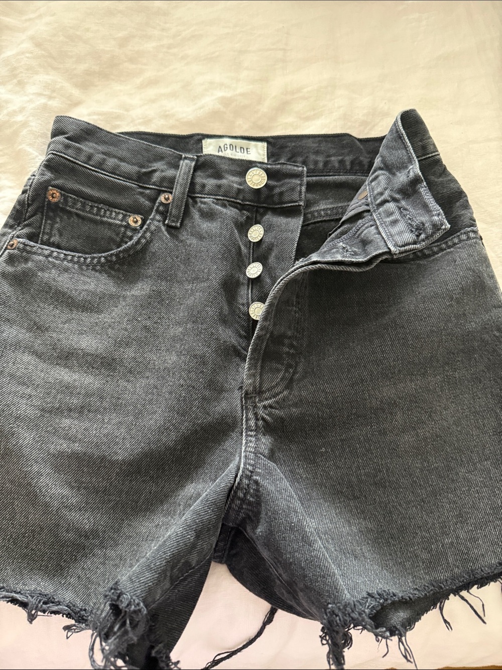 Agolde Washed Black High-Rise Denim Cutoff Shorts Size 23